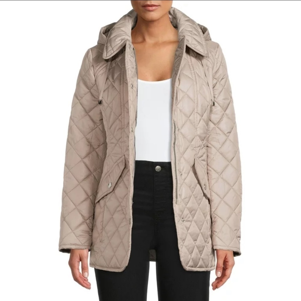 London Fog Women’s Tan Quilted Hooded Jacket Small